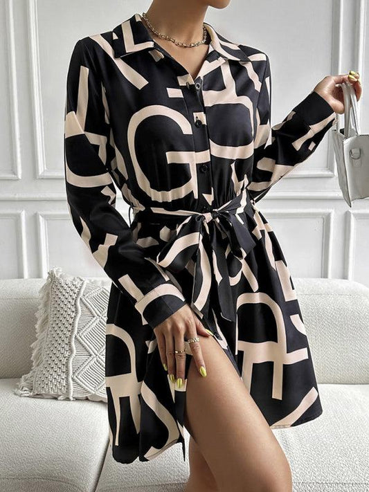 Women's Geometric Long-Sleeved Slit Dress - SALA