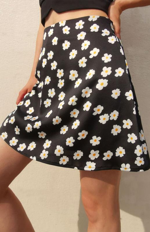 Women's Half-Body Skirt With High Waist Fit & Satin Print - SALA