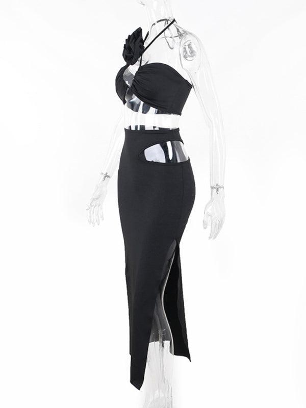 Women's Halter Bandeau Cutout Top With Matching Skirt - SALA