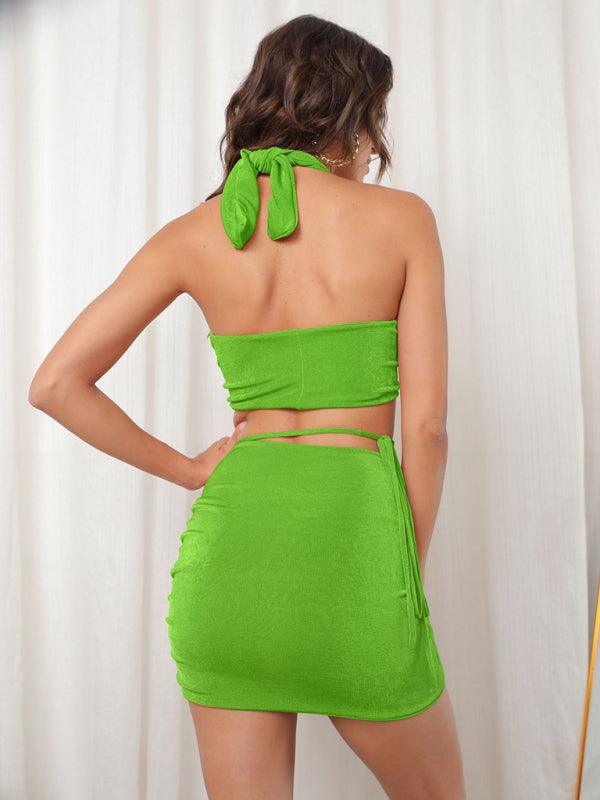 Women's Halter Neck Crop Top + Mini Skirt Set - SALA