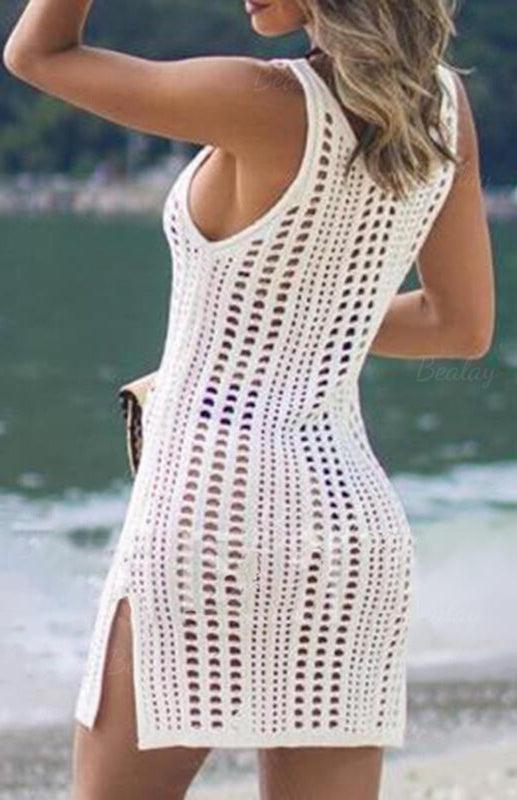 Women's Knitted Hollow Beach Cover Up Tank Top Blouse Dress