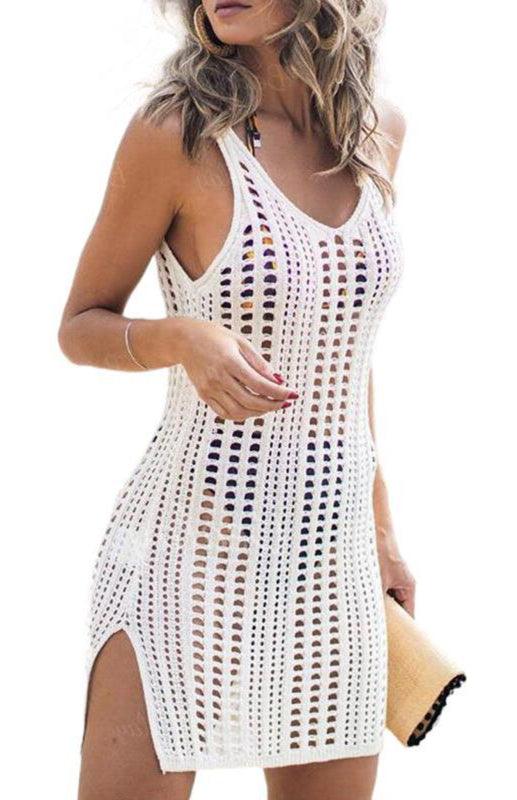 Women's Knitted Hollow Beach Cover Up Tank Top Blouse Dress