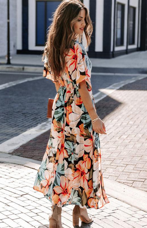 Women's Long Floral Kimono Split Dress - SALA