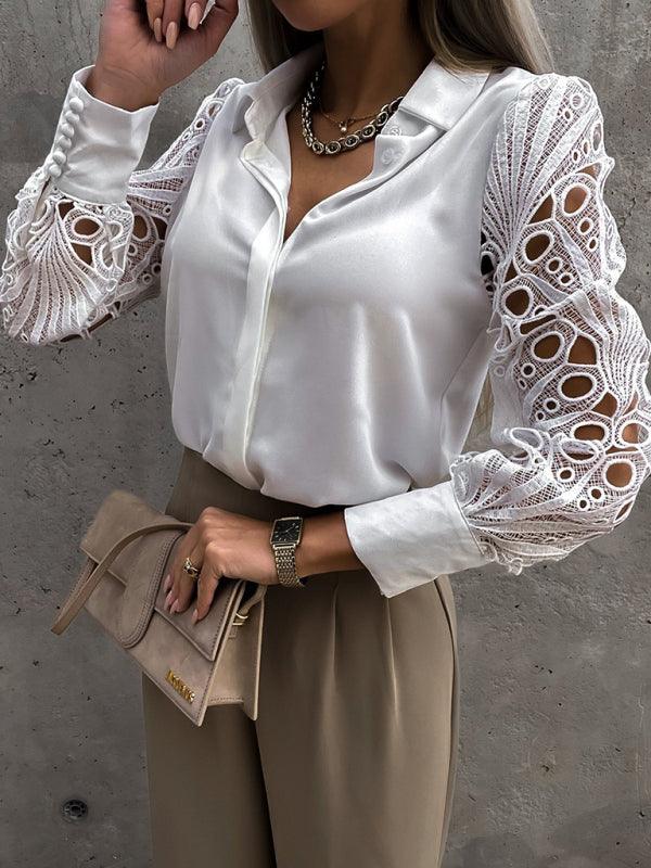 Women's Lace Panel Long Sleeve Shirt Top