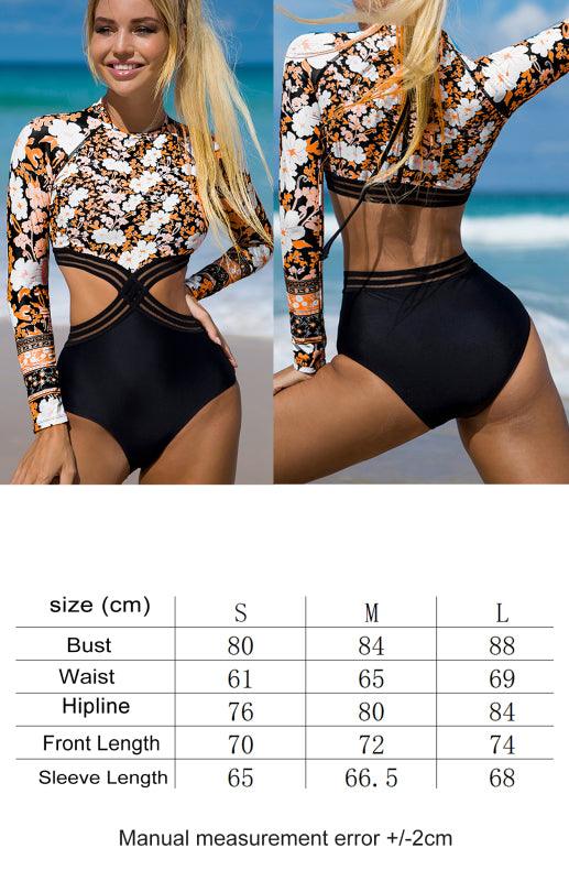 Women's Long Sleeve Printed One Piece Swimsuit - SALA