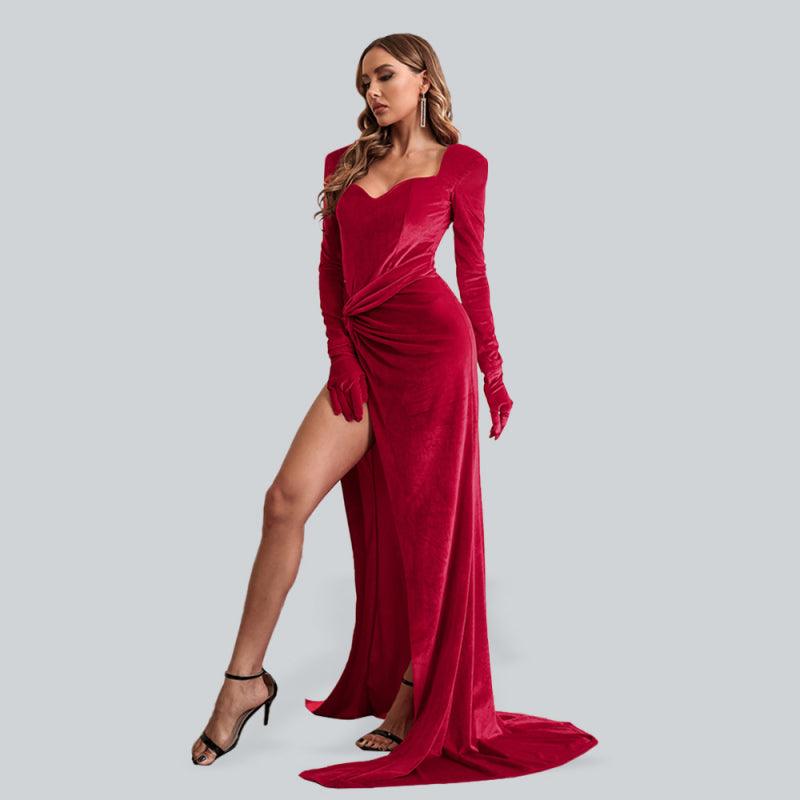 Women’s Long Sleeve Velvet Maxi Dress - SALA