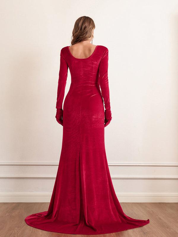 Women’s Long Sleeve Velvet Maxi Dress - SALA