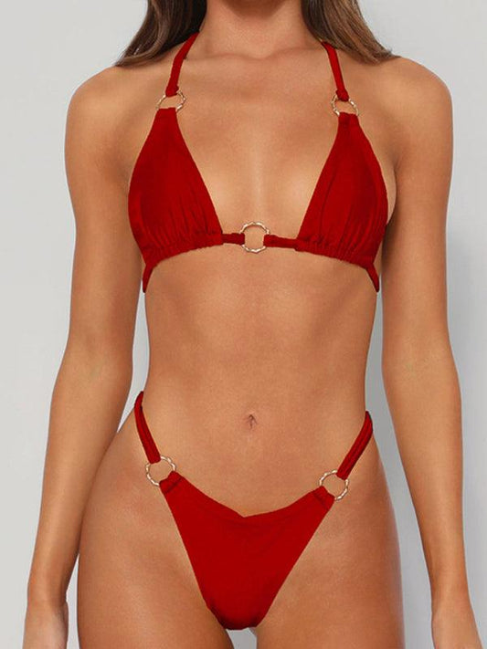 Women's Metal Ringed Suspender Strap Two-Piece Beach Bikini - SALA