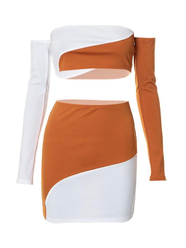 Women's Off-Shoulder Crop Top + Sleeves + Skirt Set - SALA