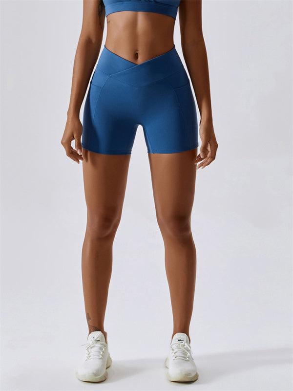 Women's Pocket Crossover Waist Leggings Sports Shorts - SALA