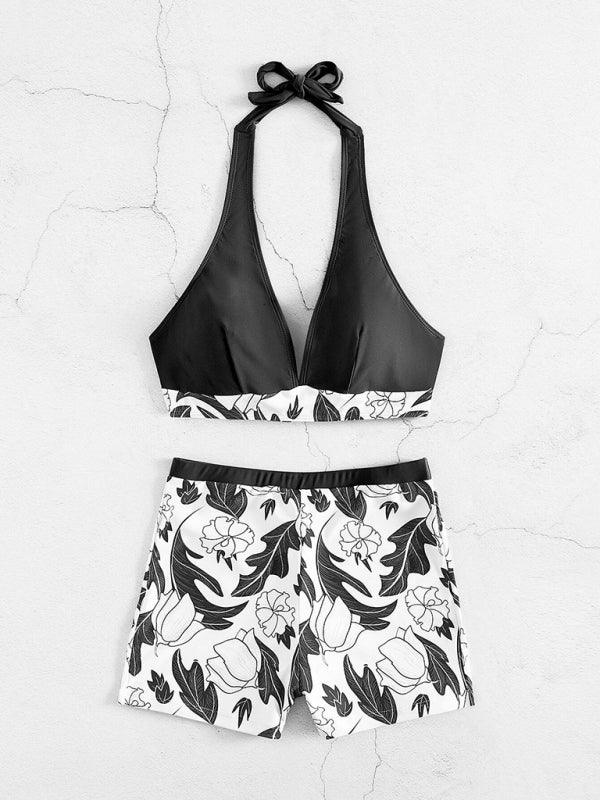 Women's Printed Bikini Top And High-waist Bottoms Shorts Set - SALA