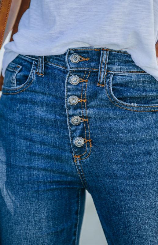 Women's Ripped Denim Bellbottom Skinny Jeans - SALA