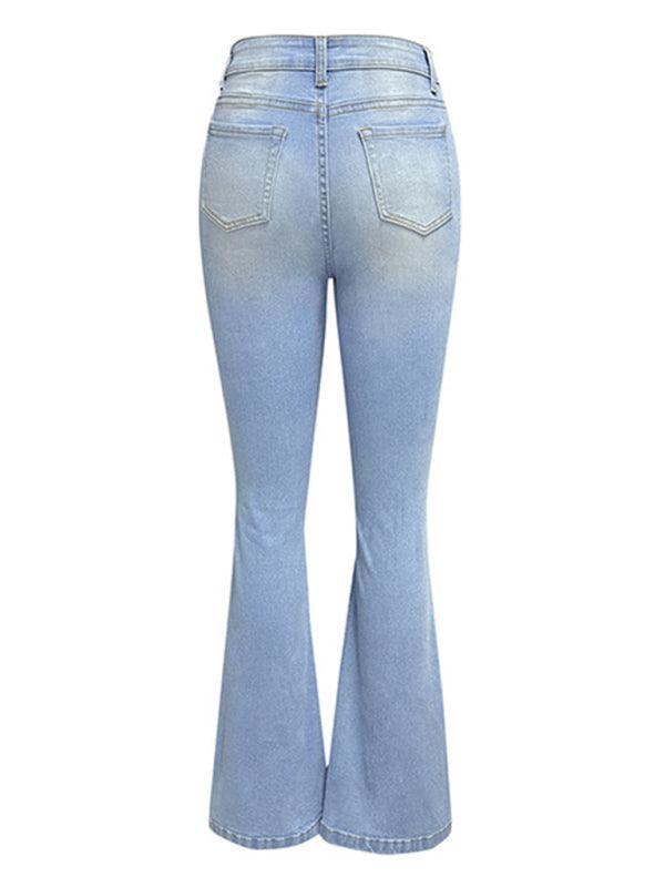 Women's Ripped Denim Wide-Leg Pants - SALA