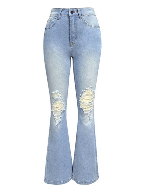 Women's Ripped Denim Wide-Leg Pants - SALA