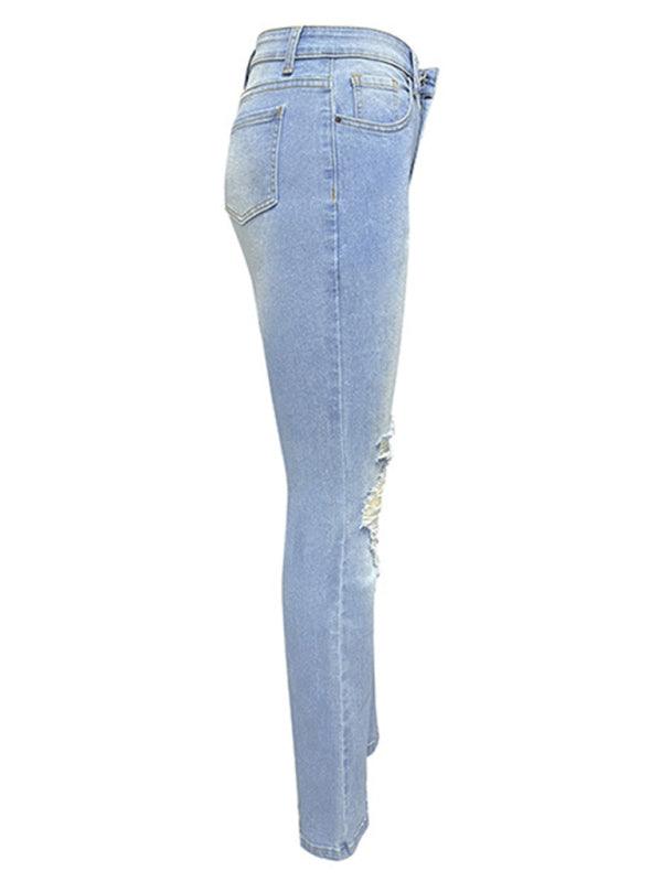 Women's Ripped Denim Wide-Leg Pants - SALA