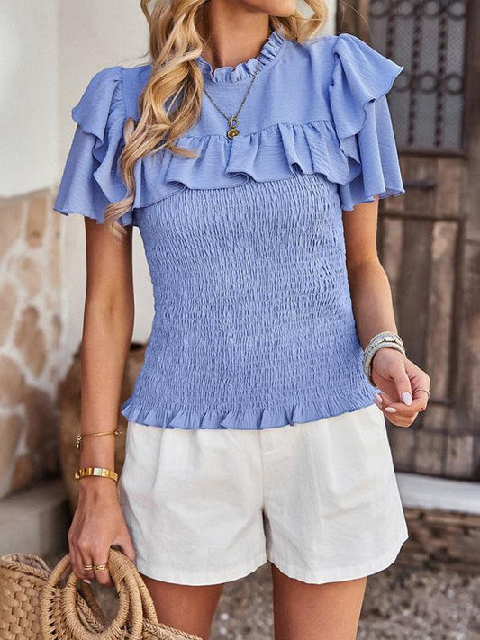 Women's Ruffled Short-Sleeved Shirt Top - SALA