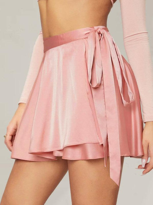Women's Satin Mini Skirt With Bow-tie Design - SALA