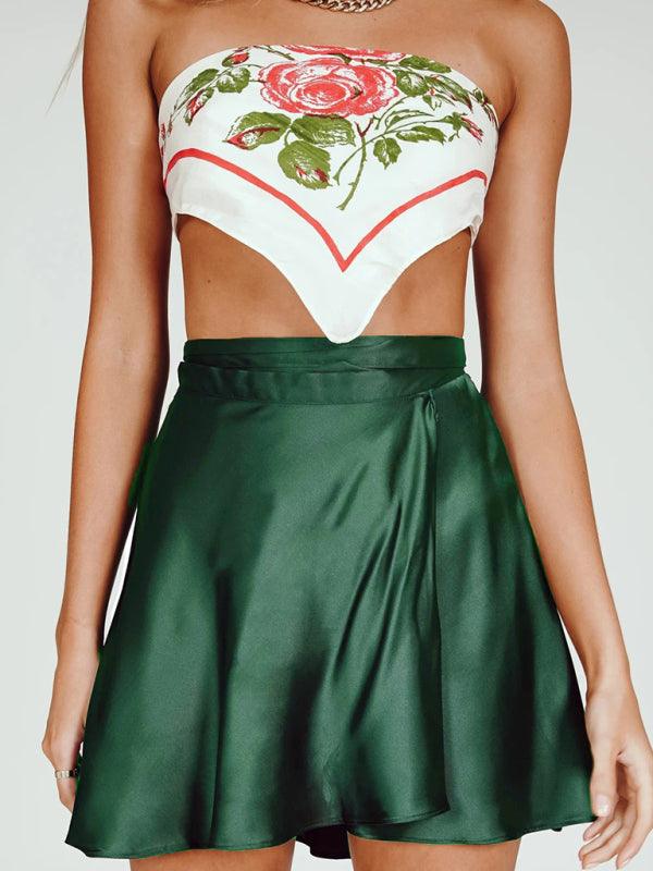Women's Satin Mini Skirt With Bow-tie Design - SALA