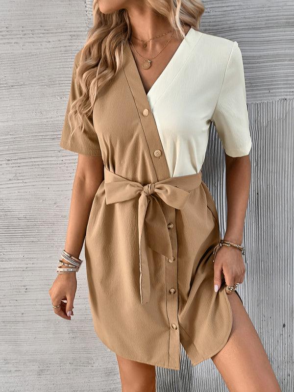 Women’s Short Sleeve Slit Belted Dress - SALA