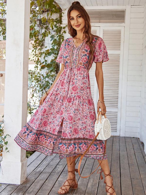 Women's Short-Sleeved Bohemian Dress - SALA