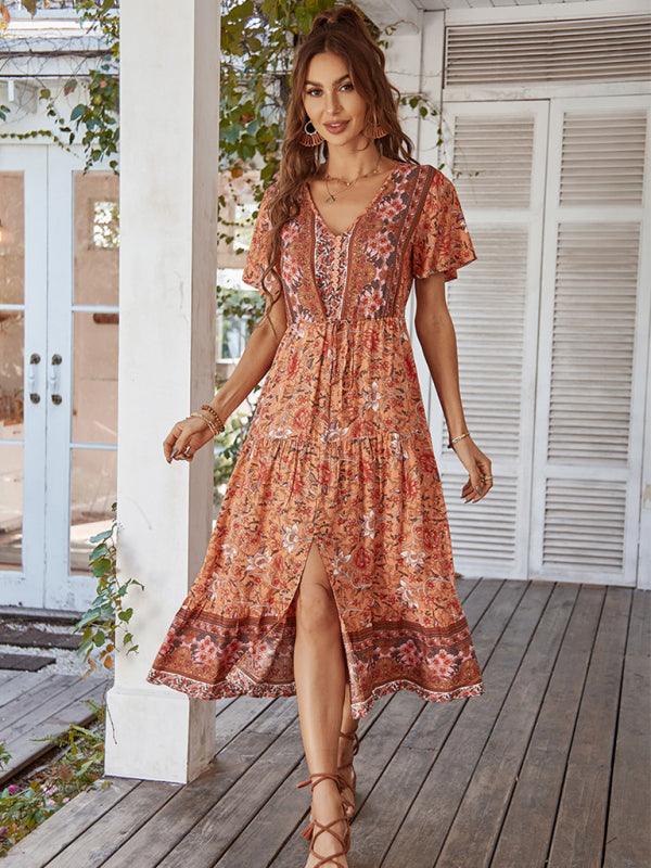 Women's Short-Sleeved Bohemian Dress - SALA