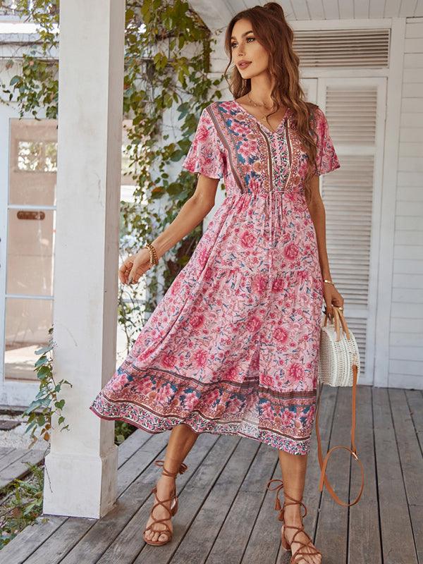 Women's Short-Sleeved Bohemian Dress - SALA