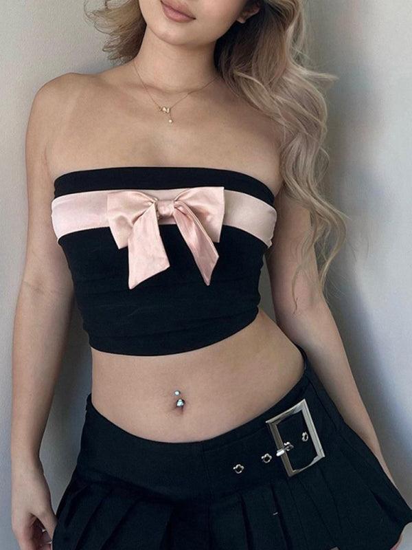 Women's Sleeveless Tube Top With Pink Bow - SALA