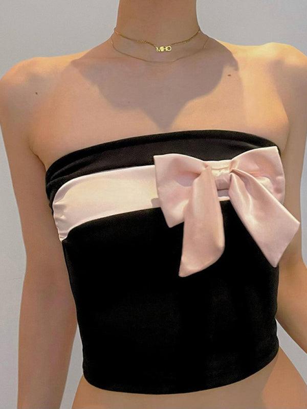 Women's Sleeveless Tube Top With Pink Bow - SALA