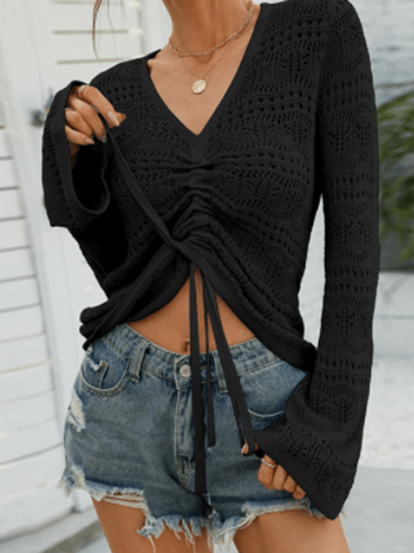 Women's Solid Color Sexy Hollow Knit Sweater - SALA