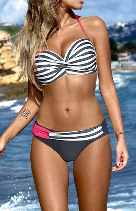 Women's Bikini Stripe Split Swimsuit