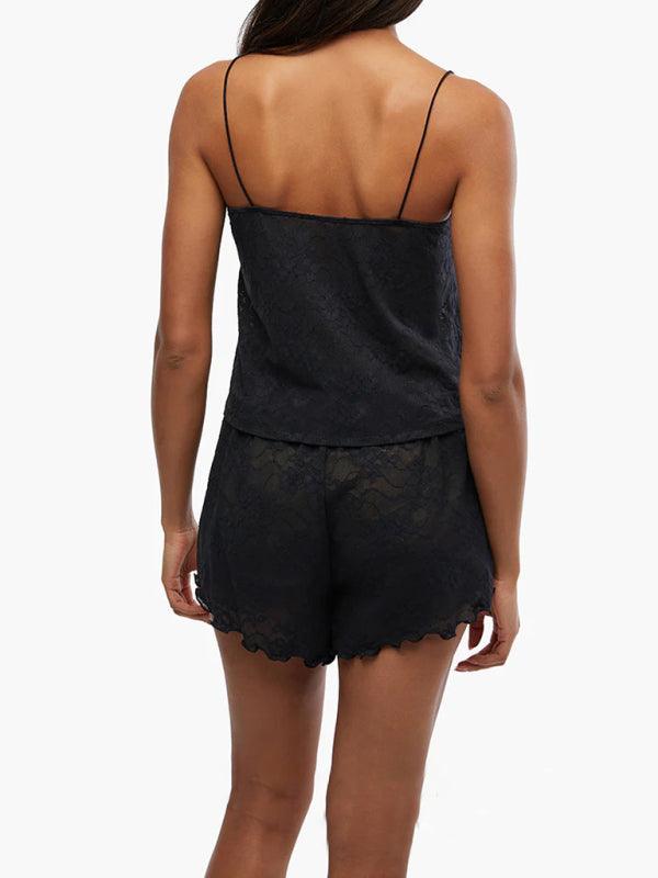 Women's Suspender Lace Shorts & Shirt Two-Piece Set - SALA