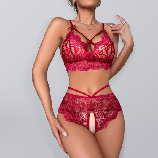 Women’s Two-Piece Lace Lingerie Set With Underwear Slit - SALA