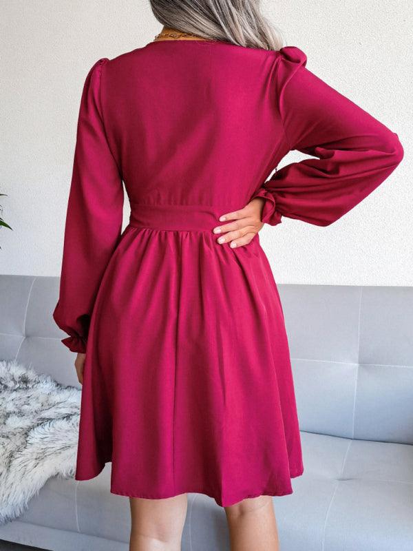 Women's V-neck Chiffon Pleated Dress - SALA