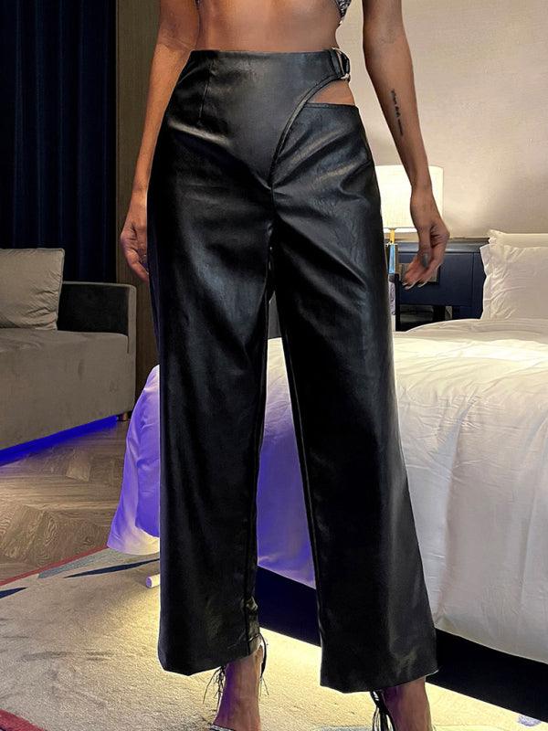 Women's Vegan Leather Wide Leg Pants - SALA
