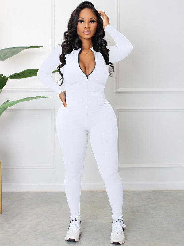 Women's New Pit-Striped Zipper Sport Jumpsuit