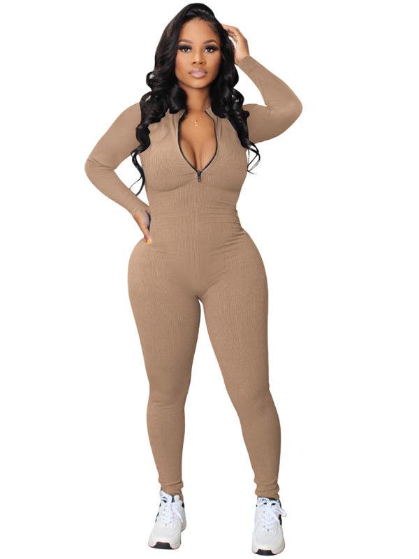 Women's New Pit-Striped Zipper Sport Jumpsuit