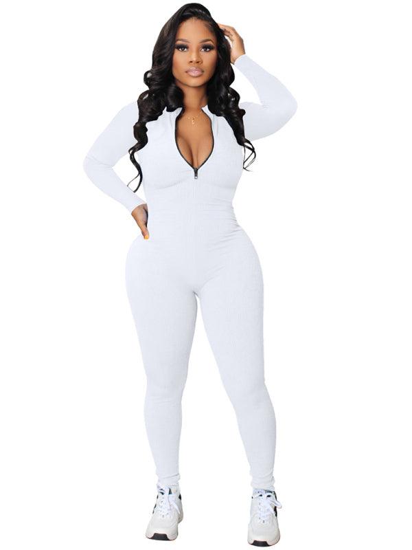 Women's New Pit-Striped Zipper Sport Jumpsuit