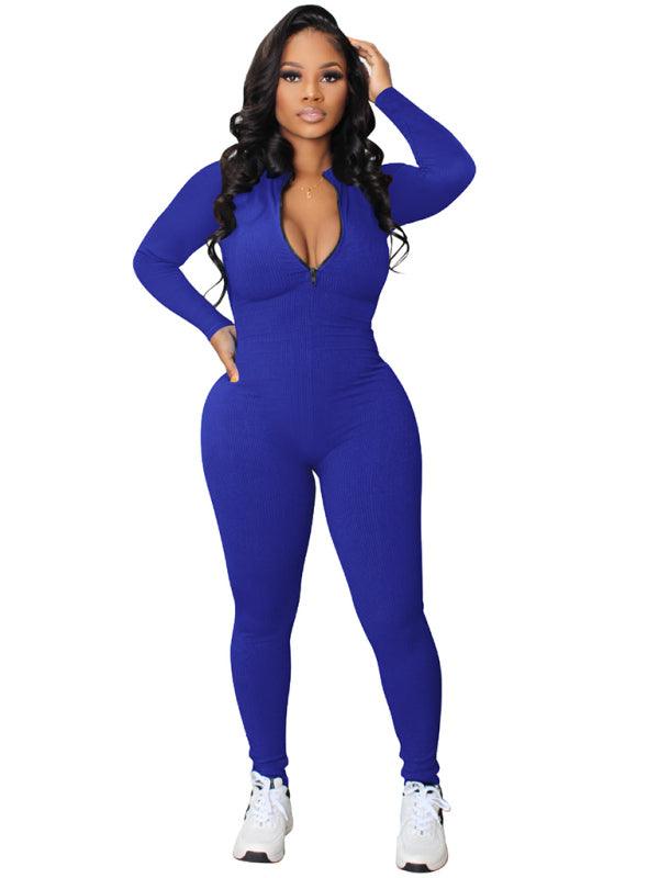 Women's New Pit-Striped Zipper Sport Jumpsuit